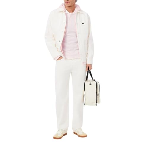Lacoste Men's Classic Fit L.12.12 Striped Petit Piqué Polo Shirt, White & Flamingo, Large by Lacoste - Used condition - Image 2