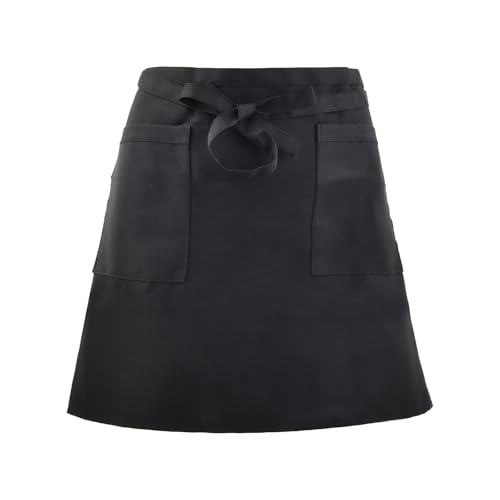 dentedeleao Unisex Kurze Halbschürzen, Professionelle Küchenschürze für Köche,Taillenschürze Vorbinder Schürzen mit 2 Taschen für Köche, Kellner, Barpersonal, Catering, Cafe (Schwarz, 60 * 40 cm)