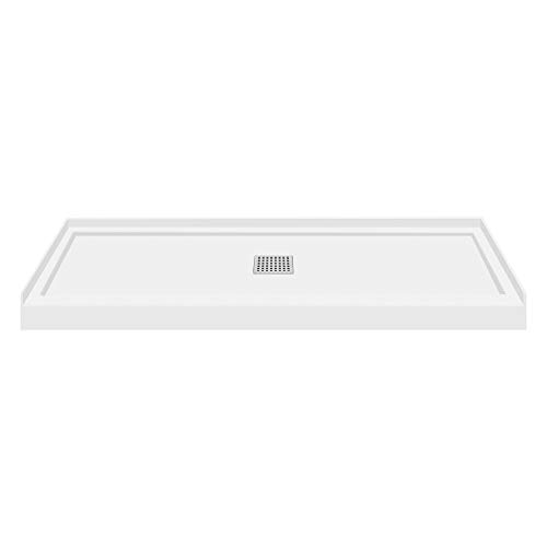 Transolid FL6032C-31 Linear 60-in L x 32-in W Single Threshold Shower Base with a Center Drain, White