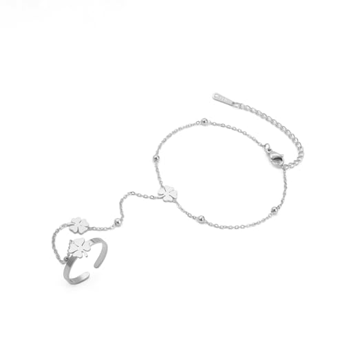 UNIFT Bracelet chaîne de main pour femme en acier inoxydable réglable en forme de cœur ou de trèfle à quatre feuilles - Bracelet tendance et délicat - Cadeau,...