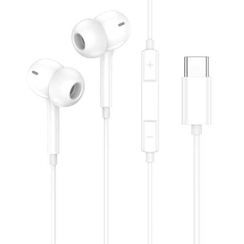 USB C Earphones USBC Headphones Wired Earphones Type C In Ear Earbuds With Mic & Volume Control for iPhone 15/16/17 Plus iPad Samsung Galaxy S26 S25 S24 S23 S22 S21 FE iPad Pro Huawei Google Pixel