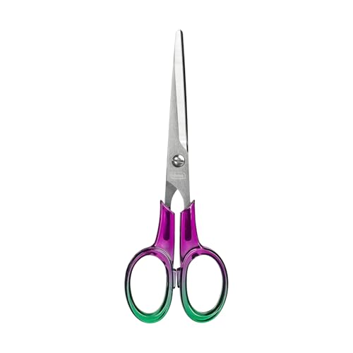 Idena 11358 - Tijeras de acrílico, tijeras de oficina con mango en morado y verde, aprox. 16 cm, adecuadas para la escuela y la oficina