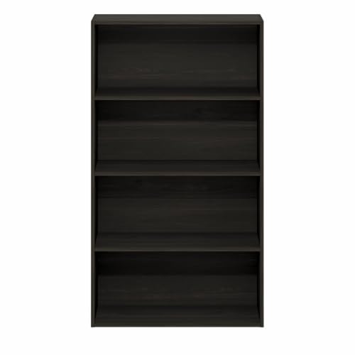 Image of Furinno Jaya Book Shelf, 4-Tier Book Shelf, Bookcase with Open Shelving, Standing Bookshelf, 9.5 x 23.6 x 41.9, for Organization and Storage, for Home Office, Living Room, Espresso