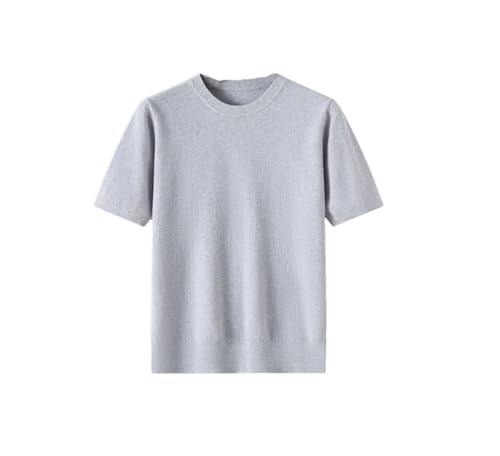 Men Knitted Short Sleeves Sweater O-Neck Slim Fit Knitted Sweater Casual Vintage Crewneck Pullover