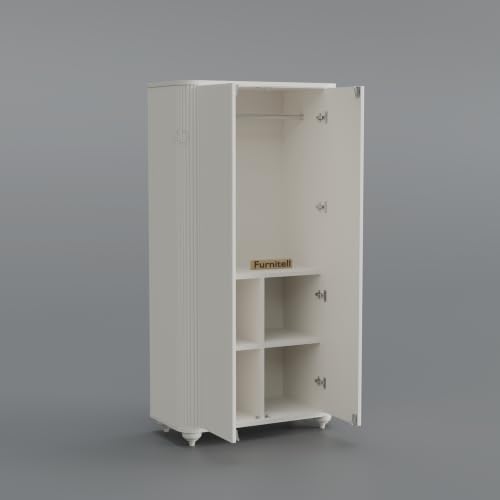 Image of 2 Door Wardrobe Almirah for Bedroom, 72 Inch | Premium HDHMR Wooden Cupboard with Hanging Rod & Storage Compartments | Fluted Push-to-Open Clothes Organizer Cabinet | White Finish