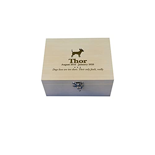 Personalised dog memorial box. Engraved wooden pet dog memory box. Dog