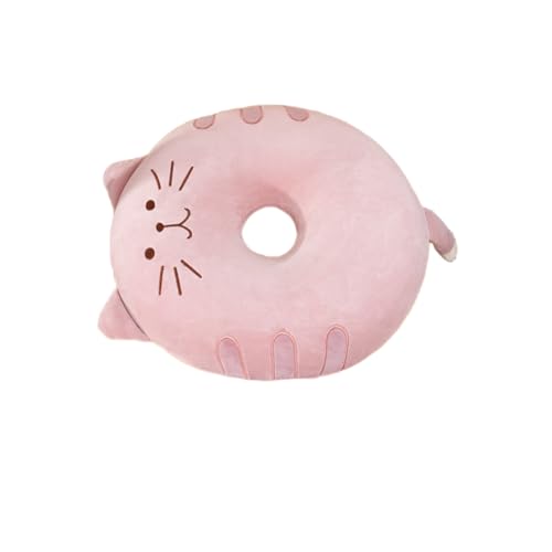 クッション 座布団 円座クッション ドーナツ型 腰当 猫 ねこちゃん ミミとしっぽが可愛い顔型! シートクッション チェアパッド 椅子用 丸 かわいい 可愛い モチフワ 腰対策 痔にも ドーナツ枕 抱き枕(40*40*7cm) (ピンク)