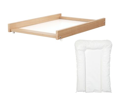 WEBABY - Plan à langer avec matelas ESSENTIEL Hêtre Verni | Pour lit bébé 60x120cm | Installation sécurisée | Léger | Maniable | Pratique | Gain de place