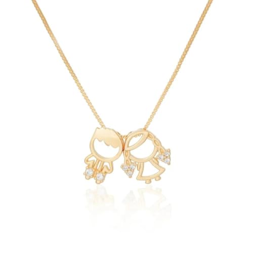 Colar com 01 Pingente Menino e 01 Menina Banhado a Ouro 18k