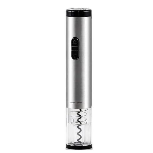 OVENTE Electric Wine Bottle Opener with Foil Wine Cutter, 4 AA Battery Operated Corkscrews for Wine Bottles - One Touch Operation w/ LED, Compact & Portable Perfect for Travel, Stainless Steel WO1381S