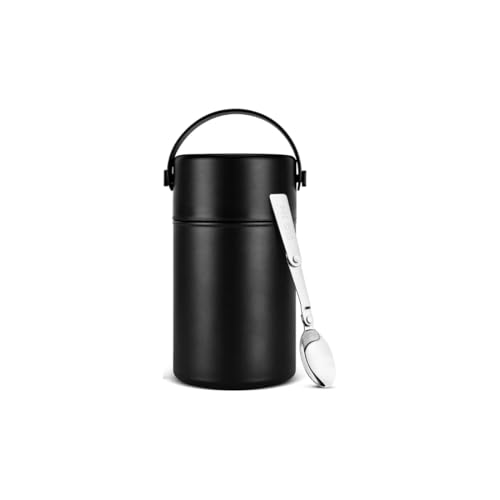 Image of Insulated Lunch Box 500ml Stainless Steel Food Jar | Leak Proof Thermal Tiffin for Hot & Cold Food | Vacuum Lunch Container with Spoon | Office School Travel (Black, 1 Compartment)