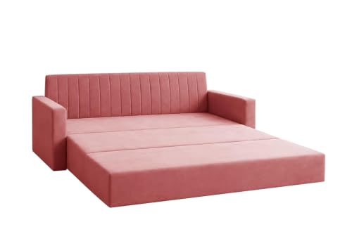 Image of Los Angeles Modern Velvet Three Seater Sofa Cum Bed with Armrest, Multipurpose Convertible Sleeper Couch Sofa for Living Room, Bedroom & Office- Rose Pink Color