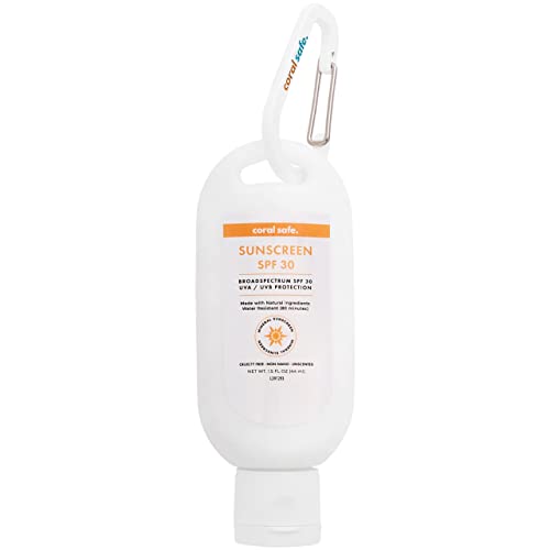 Coral Safe SPF 30 Reef Safe Mineral Sunscreen Face Lotion + Carabiner, Biodegradable, Octinoxate & Oxybenzone Free, Water Resistant, Made in the USA with Natural Ingredients, Hawaii & Mexico Approved 