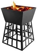 Outdoor Garden Fire Pit Brazier Burner Square Stove Outdoor Heater with Large Bowl for Logs or Coals