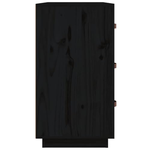 Aparador negro de pino macizo con 3 cajones y diseño robusto de 80x40x75 cm 7