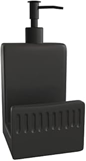 Karisky Dish Soap Dispenser with Sponge Holder, 2 in 1 Soap Dispenser for Kitchen Sink, Modern Ceramic Liquid Soap Pump Dispenser for Kitchen Countertop, Black