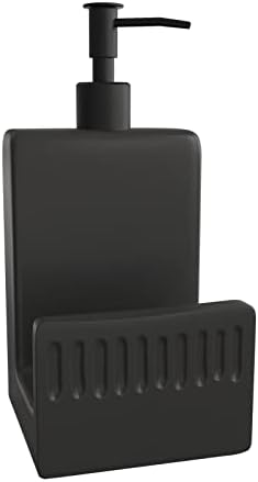 Karisky Dish Soap Dispenser and Sponge Holder, Matte Ceramic Hand Soap Dispenser for Kitchen Sink, Farmhouse Liquid Soap Dispenser Pump for Kitchen Countertop, Bathroom, Black, 4 x 7.8 Inch