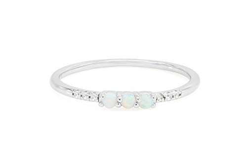 AFFY Dainty 14K White Gold Over Silver Stacked Finger Band Synthetic Opal Rings Jewelry Women Ring Size 8