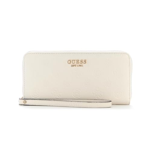 Porte-monnaie GUESS Ella Logo zippé écru pour femme avec compartiments