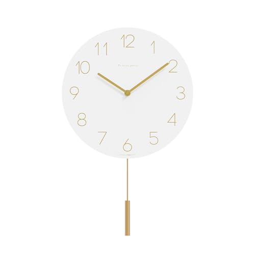 mooas Flatwood Wall Clock Pendulum White,12" Wood Wall Clock Non-Ticking Sweep Movement Decorative Clock Battery Operated Clock for Home Living Room Kitchen Bedroom Office School