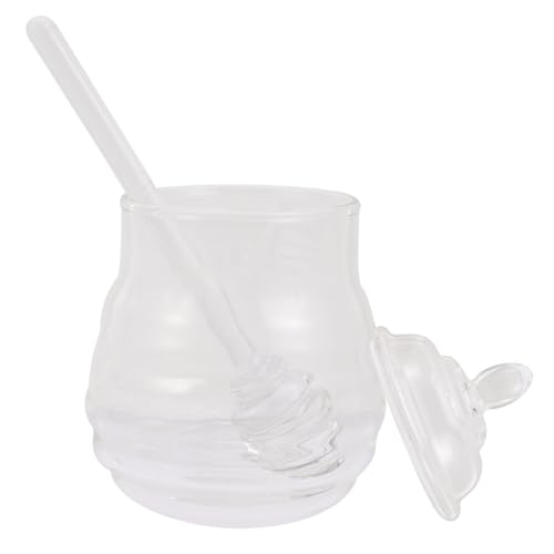 FUNOMOCYA 1Set Clear with Lidded Honey Pot Stirring Rod Elegant Storage for Honey Syrups Dry Foods for Home Bakery Use