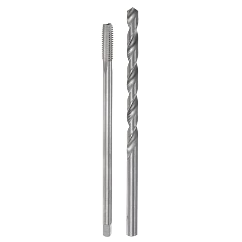 sourcing map Tap & Bit Sets, M8 x 1.25 H2 Straight Flute Machine Thread Milling Tap 150mm Extra Long, 8mm High Speed Steel (HSS) Twist Drill Bit