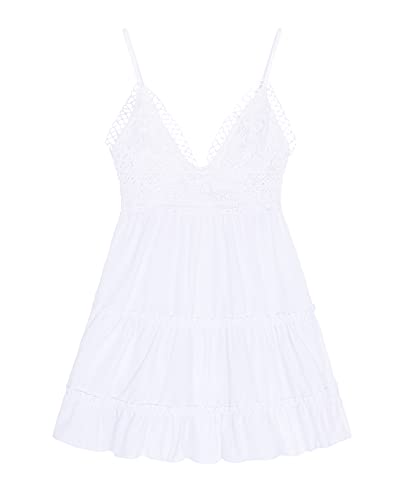 Cotrio Minivestido feminino verão com alças espaguete com decote em V vestido de festa de renda para