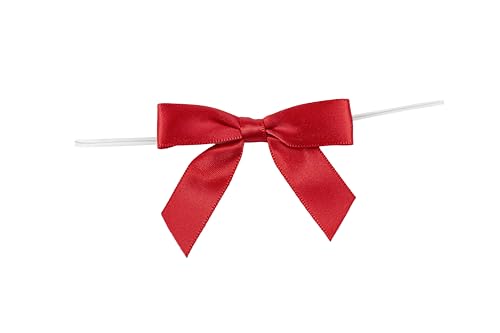 Reliant Ribbon 100 Piece Bow 2.5 Span x 1.75 Tails Twist Tie Ribbon, Red, 5/8", 5/8 Inches