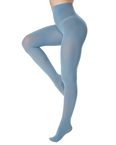DUCMODA Medias para Mujer 80D Pantimedias Mutlicolor Leotardos de Cintura Alta Pantys y Media de Fiesta y Uso Diario Azul Oscuro l