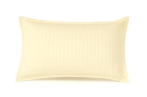 Image of Cotton Solid Striped Pillow Covers | Ultrasoft Breathable Envelope Closure| Pack of 2 Pillow Covers Standard Size (27 x 17 Inches) (Cream)