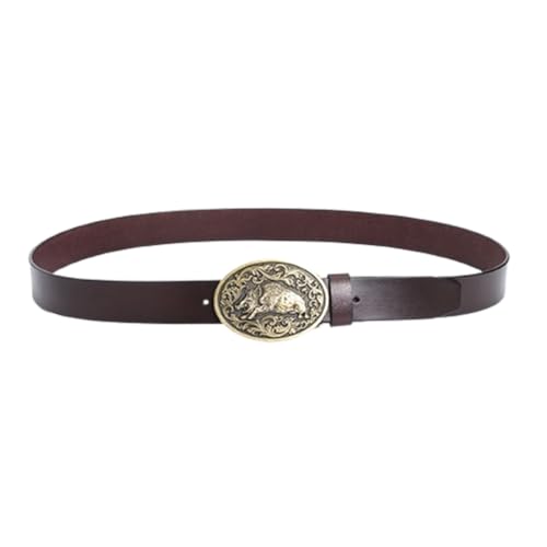Unisex Leather Belt - Vintage Wild Boar Pattern Engraved Print Western Buckle2