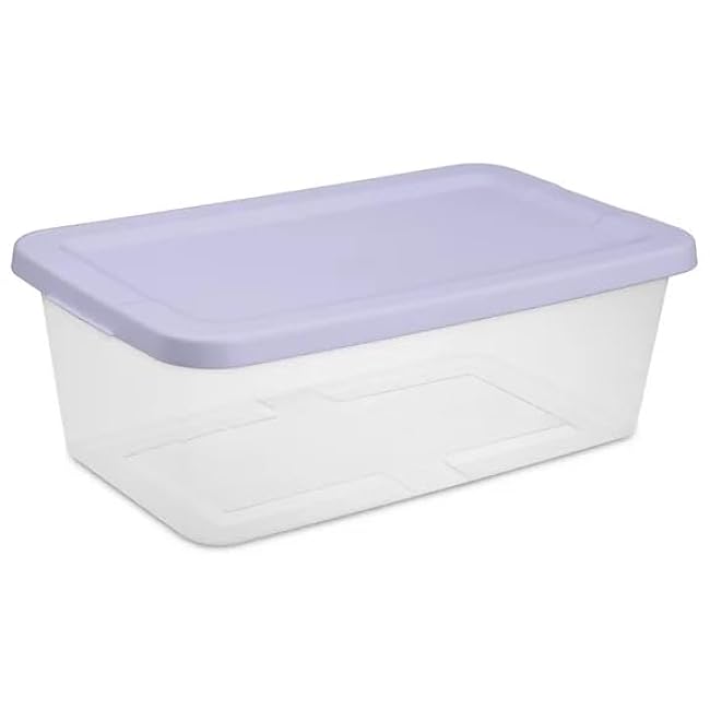 Set of 10 Clear 6 Quart Storage Bins with Purple Snap Lids - 13.7x8.2x4.8 Inch Stackable Plastic Containers for Pantry Organization, Home & Office Storage (Purple)