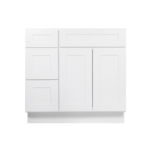 Image of Furinno Shaker Drawers Left Bath Vanity Cabinet Without Top, Ready to Assemble, 21 D x 36 W x 34.5 H, White