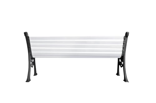 Image of Amazon Brand - Solimo Cast Iron 3 Seater Garden Bench | Durable Outdoor Park Bench for Balcony Patio Terrace, Living Room | Ideal Outdoor-Indoor Seating Furniture (White)