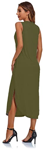 Image of Women's Casual Beach Summer Dresses Sleeveless Graphic Long Sundress Cover Up Dresses with Pocket