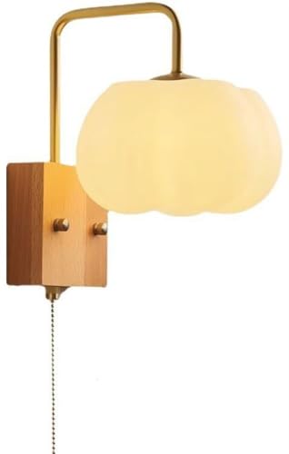 IUokLU Aplique de Pared Moderno de Mediados de Siglo con Cadena de tracción Estilo rústico de Granja Color Blanco Leche con Flores para Pasillo,Color de Madera Natural