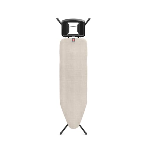 Brabantia Ironing Board B, 124x38cm - Denim Grey | 100% Fairtrade Cotton | 8mm Foam Layer | Stable & Anti-Wobble Frame | Foldable with Adjustable Height & Solid Steam Iron Rest