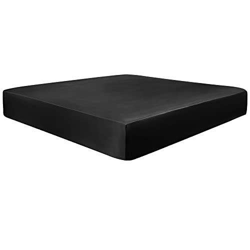 PiccoCasa Spannbettlaken Satin Bettlaken 90x200cm Spannbetttuch bis 35cm Topperhöhe mit Gummiband Schwarz 90x200x35cm