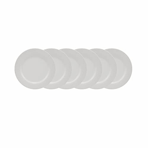 Estojo com 6 pratos rasos. Modelo redondo com relevo aspen. Branca. Fabricado pela porcelana schmidt