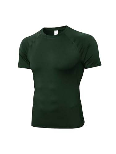 Camiseta de compresión para hombre, camiseta de compresión atlética de manga corta para hombre, camiseta de entrenamiento fresco y seco, camiseta interior para correr, 1 pieza #Verde negruzco#17,