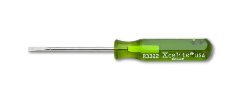 Xcelite R3322 Chrome Vanadium Steel Slotted Round Blade Pocket Clip Screwdriver, Green Handle, 3/32" Head, 2" Blade Length, 4-1/4" Overall Length image 5