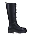 BOSANOVA Botas Altas Estilo Militar para Mujer con Cordones, Tirador Trasero y Suela de Plataforma Dentada. Cierre con Cremallera Interior. Calzado para Mujer Negro 38