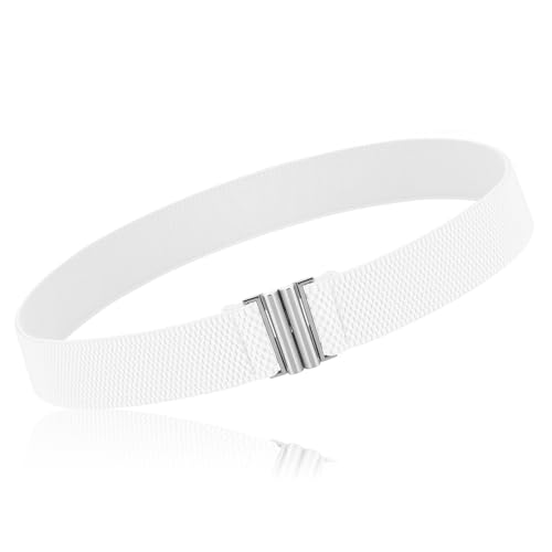 Women Invisible Belt, Adjustable Elastic Belt Comfortable No Show Stretch Belt with Metal Flat Buckle for Jeans Pants(White)