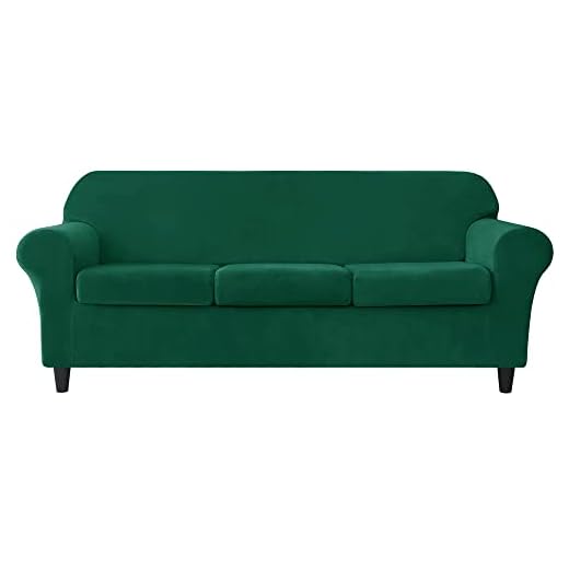 Henbula Stretch Sofa Slipcovers, Thick Velvet Sofa Covers for 3 Cushion Couch Soft Couch Cover Furniture Protector for Kids Pets (Large, Green)