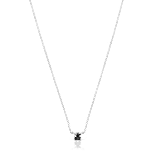 TOUS Collar de Plata de Primera Ley para Mujer con Oso en Ónix de 6mm, 45 cm de Largo, Colección Icon Color