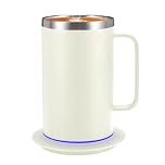 Zhenglu USB Self Heating Coffee Mug, Large Heated Mug & Cup Warmer Set, 131°F Temperature Control Cup with Lid for Desk Home Office (Off White-17oz)