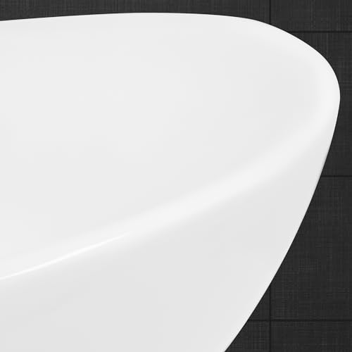 Miniatura 6 de Ecd Germany Lavabo Cerámico Ovalado Con Agujero Conexión Estandar - Blanco - Lavamanos Sobre Encimera - 410 X 330 X 142 Mm - Diseño Moderno - Fregadero Sin Juego De Desagüe - Realza Cada Baño O Aseo