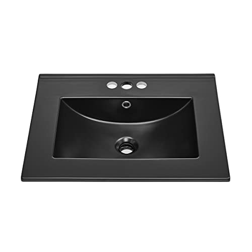24' Ceramic Vanity Top with Three Holes in Matte Black
