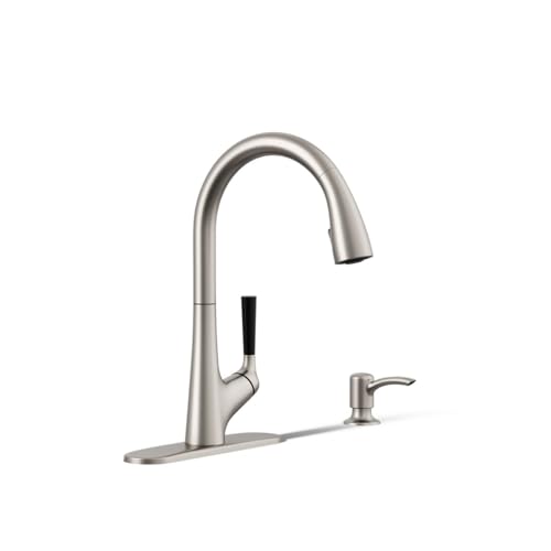 KOHLER K-R562-SD-VS Malleco Pull-Down Kitchen Faucets with Soap Dispenser, Vibrant Stainless Kitchen Sink Faucets