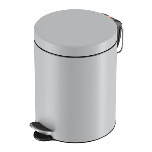 Hailo Selekta by Poubelle à pédale ronde avec couvercle Soft Close - Capacité 5 l - Seau intérieur amovible - Tôle d'acier - Salle de bain et cuisine - Poubelle de salle de bain compacte avec pédale